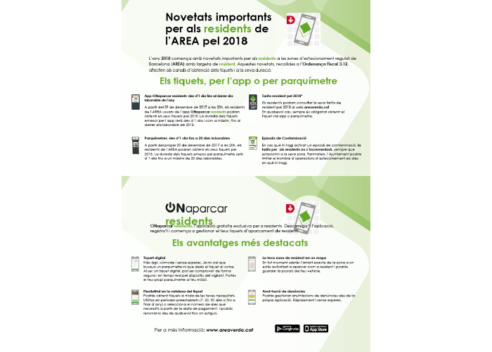 Novetats importants per als Residents de l’AREA pel 2018 Novetats importants per als Residents de l’AREA pel 2018