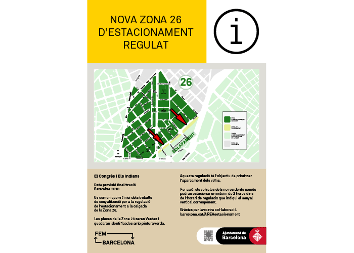 New regulated parking area in El Congrés i Els Indians New regulated parking area in El Congrés i Els Indians