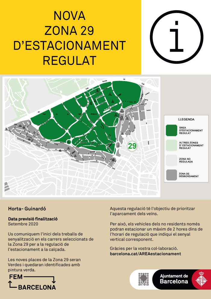 Nueva zona de estacionamiento regulado en el Distrito de Horta - Guinardó