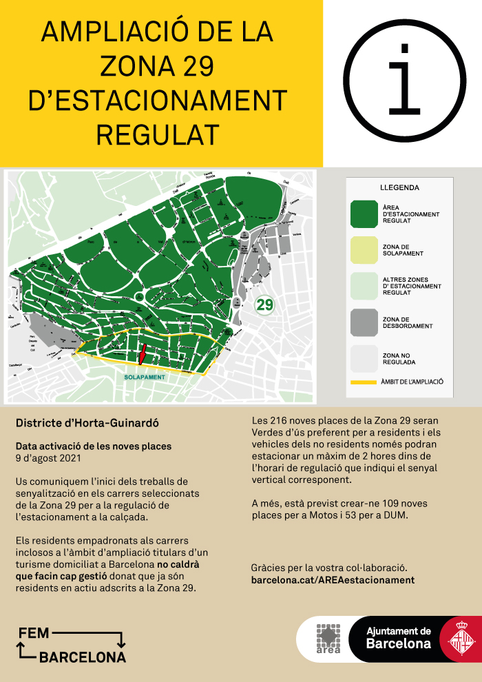 Ampliació de l’estacionament regulat al Districte d’Horta-Guinardó