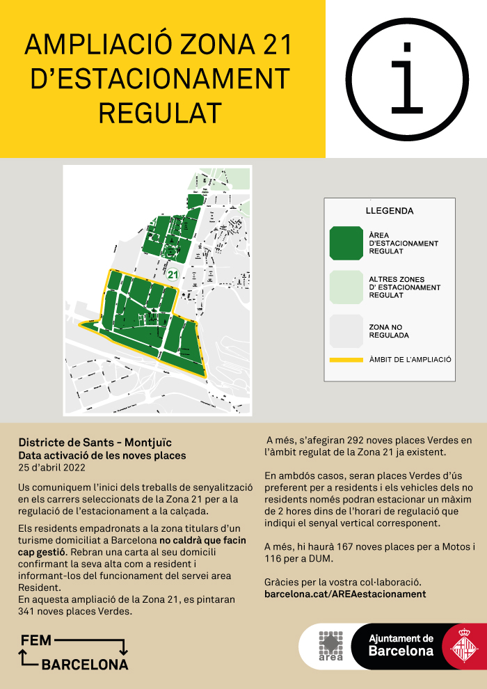 Ampliació de la zona d’estacionament regulat al Districte de Sants-Montjuïc