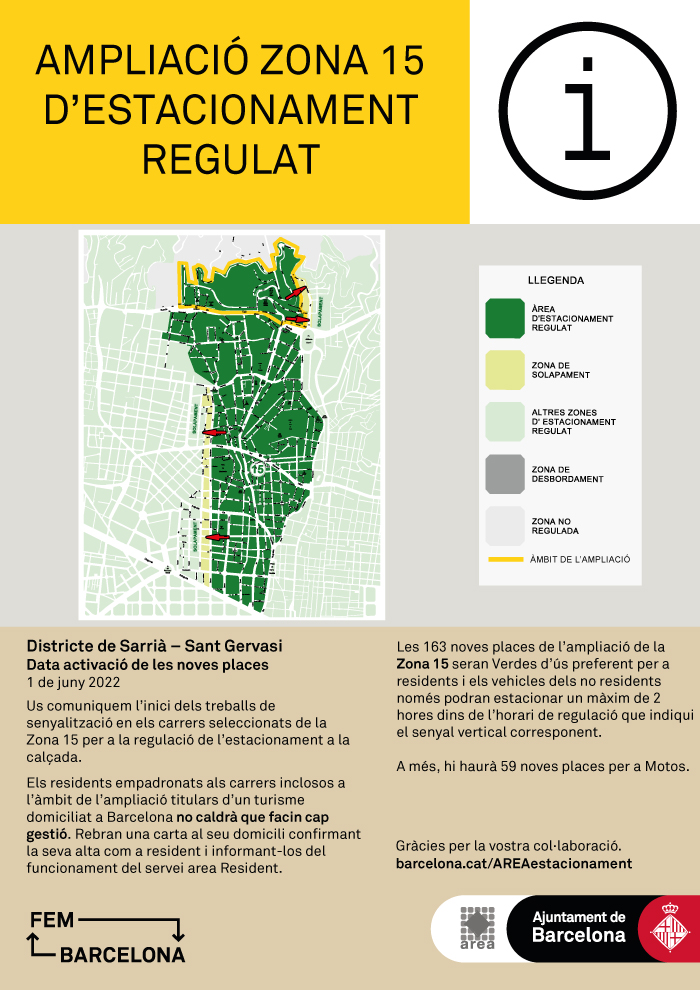 Ampliació de la Zona 15 d’estacionament regulat al Districte de Sarrià – Sant Gervasi