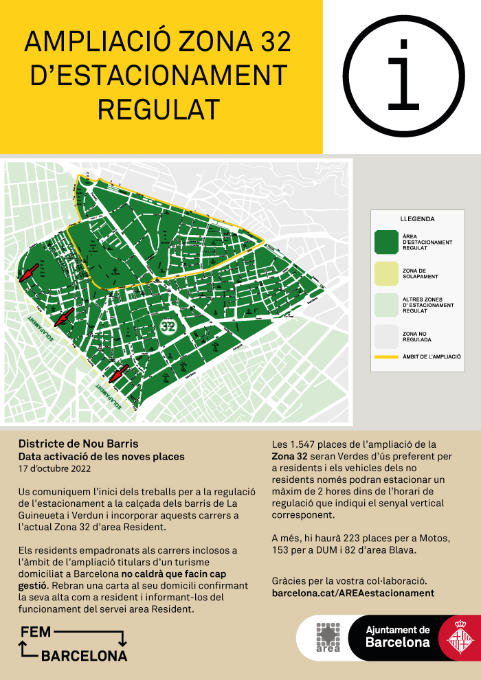 Ampliació de l'estacionament regulat als barris de La Guineueta i Verdun