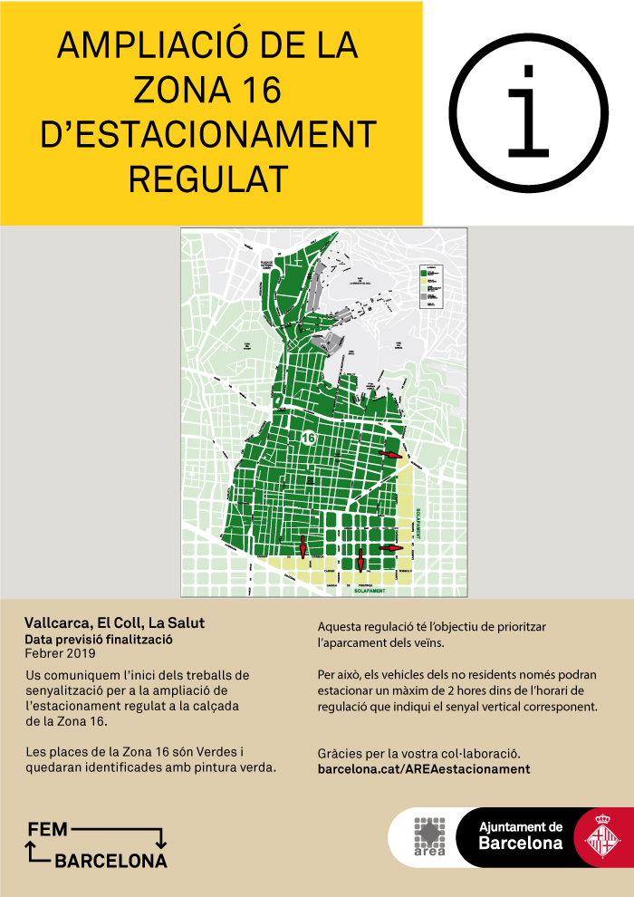 Ampliació de l'estacionament regulat de residents de la Zona 16 (Districte Gràcia)